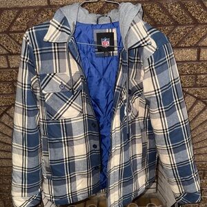 NWT NFL Indianapolis Colts Blue Plaid Flannel Hoodie Jacket, Size Small
